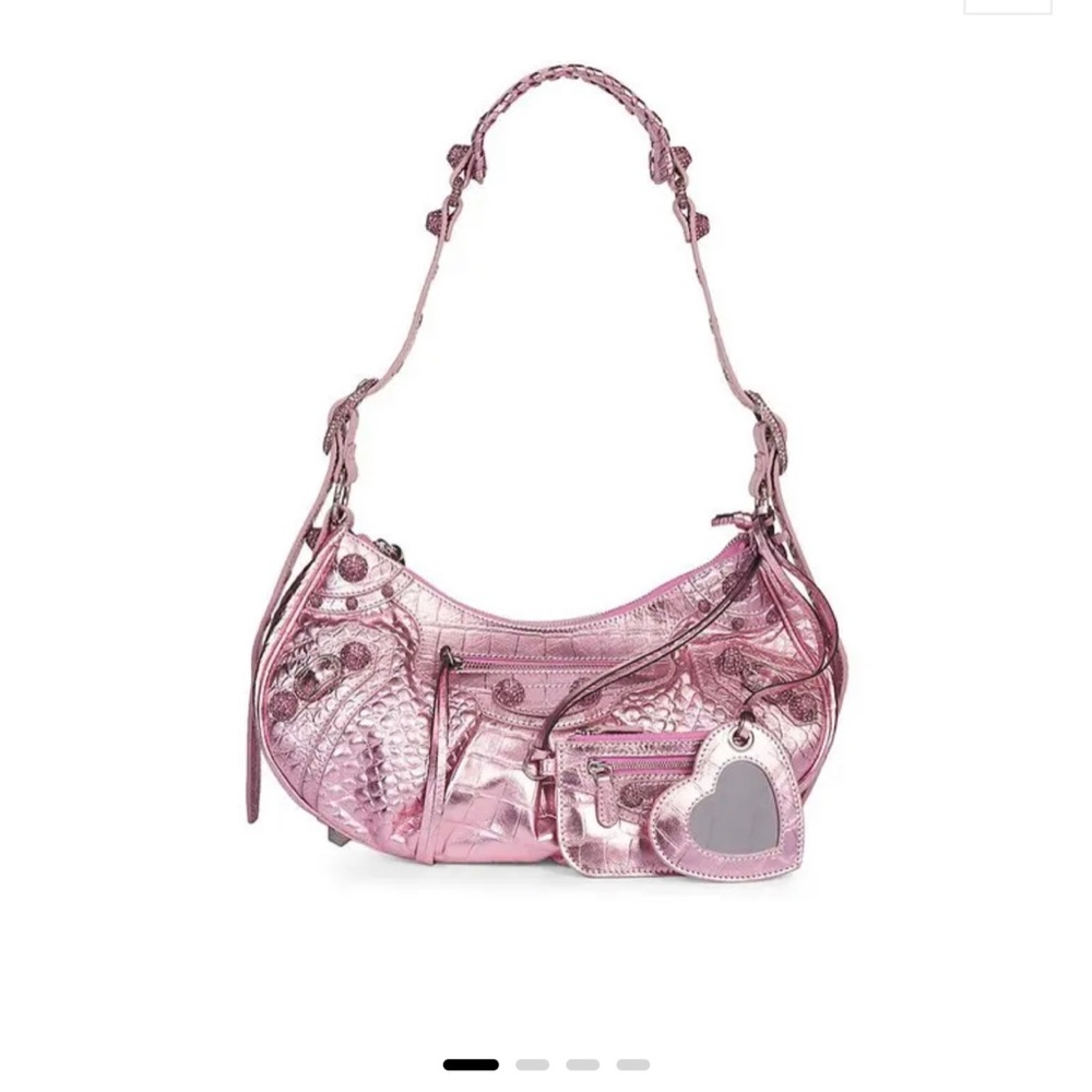 Balenciaga Le Cagole Small Croc Embossed Pink Metallic Rhinestone